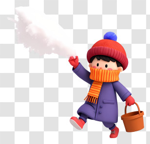 Cartoon Boy Enjoying Winter - Playful Kid Tossing Snow Transparent PNG