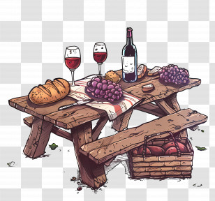 Picnic Table - Illustrated Picnic Table With Food And Wine Transparent PNG