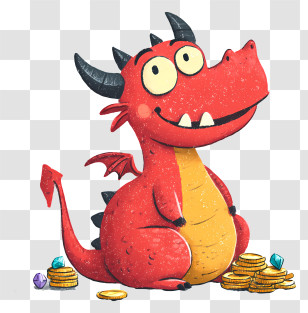Dragon Perched Atop On Gold Coins - Red Dragon With Coins And Gems Transparent PNG