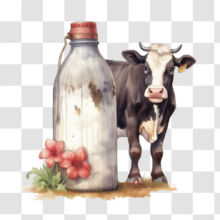 Farm Cow
 - Cow With Milk Bottle And Floral Decoration Transparent PNG