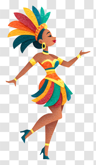 Brazilian Carnival Samba Dancer - Vibrant Samba Dancer In Colorful Costume Transparent PNG
