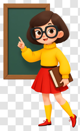 Cartoon Girl - Cute Teacher Pointing At Blackboard Transparent PNG