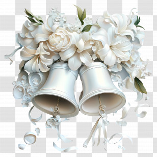 Wedding Bells - White Wedding Bells With Flowers Transparent PNG
