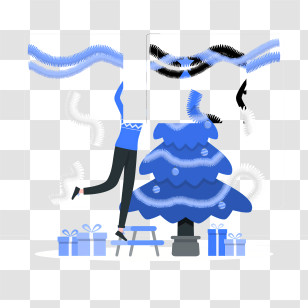 Christmas Tree - Blue Christmas Tree With Gifts And Ornaments Transparent PNG