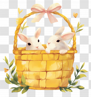 Easter Bunny Basket - White Rabbits In Basket For Easter Transparent PNG