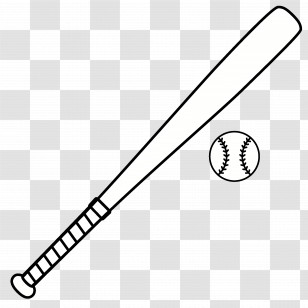 Baseball - Baseball Bat And Ball Line Illustration Transparent PNG