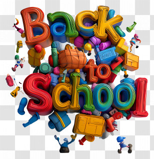 Back To School - Colorful Back To School Text With Supplies Transparent PNG