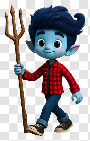 Elf Boy - Blue Boy Walking With Trident Transparent PNG