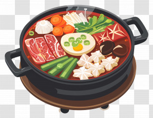 Cartoon Hot Pot - Hot Pot With Ingredients Transparent PNG