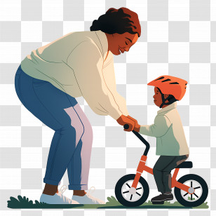 Mom Teaching Son - Woman Teaching Child To Ride A Bike Transparent PNG