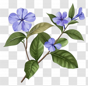 Periwinkle Flowers - Blue Plumeria Flower Branch For Botanical Illustration Transparent PNG