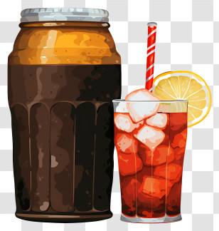 Watercolor Soft Drink - Iced Tea And Jar With Lemon Slice Illustration Transparent PNG