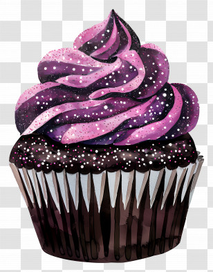 Glitter Cupcake - Delicious Chocolate Cupcake With Purple Frosting And Glitter Sprinkles Transparent PNG