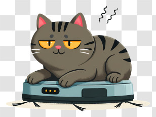 Cat Lying On Robot Vacuum Cleaner - Lazy Cat Riding Robot Vacuum Transparent PNG