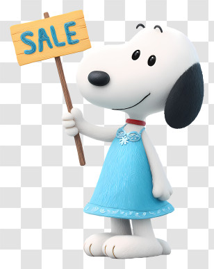 Snoopy Holding Sale Sign - Cartoon Dog Holding Sale Sign Transparent PNG