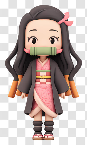 Kawaii Nezuko Kamado - Kawaii Bamboo-Mouth Chibi Transparent PNG