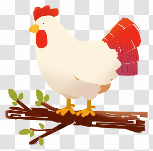 Cartoon Rooster - White Chicken Perched On A Tree Branch Transparent PNG