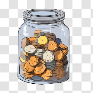 World Thrift Day - Coin Jar Filled With Colored Coins Transparent PNG