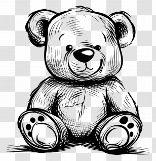 Teddy Bear - Cute Teddy Bear Sketch In Black And White Transparent PNG