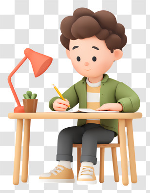 Student Doing Homework - Boy Studying At Desk Cartoon Transparent PNG