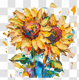 Oil Painting - Colorful Sunflowers Painting Transparent PNG
