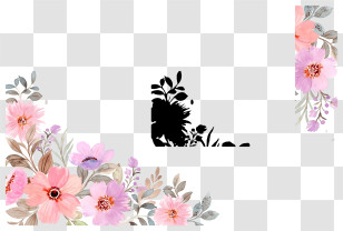 Black Background - Floral Frame With Pink Flowers Transparent PNG