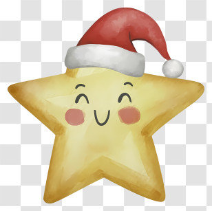 Smiling Star - Smiling Star With Santa Hat For Christmas Transparent PNG