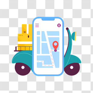 Motorcycle Delivery - Delivery Scooter With Map Transparent PNG