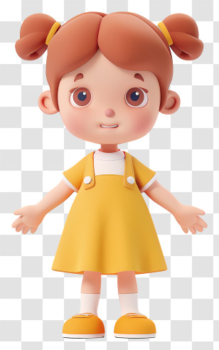 Little Girl - Cartoon Girl In A Yellow Dress Transparent PNG
