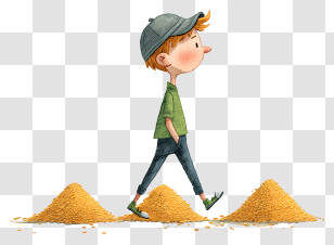 Walking Through Crunchy Piles - Cartoon Boy Walking Outdoors Transparent PNG