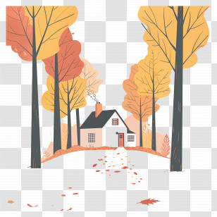 Residence In Fall - Cozy Autumn House In Forest Transparent PNG