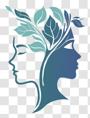 Mental Health - Dual Face Silhouette With Leaves Transparent PNG