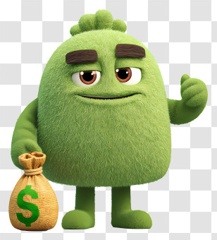 Mascot With Money Bag - Green Character With Money Bag Transparent PNG