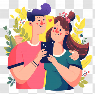 Couple Taking Selfie - Cartoon Couple Taking Selfie Transparent PNG