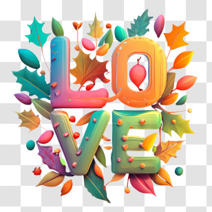 Love Word Art - Colorful Love Typography With Autumn Leaves Transparent PNG