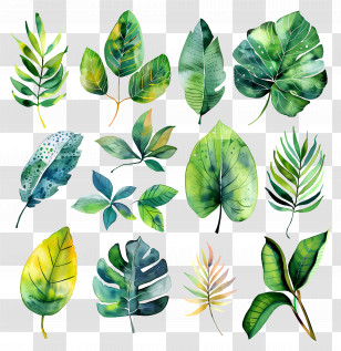 Watercolor Leaf Clipart - Watercolor Leaves Artwork With Varied Foliage Transparent PNG
