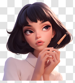 Anime Girl Make Up - Chic Woman With Makeup Brush Transparent PNG