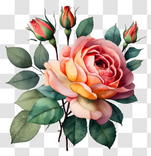Rose - Beautiful Pink And Peach Rose Illustration Transparent PNG