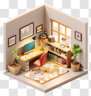 Study Room - Isometric Home Office Workspace Setup Transparent PNG