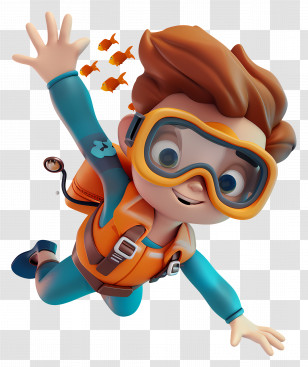 3d Boy - Boy In Diving Gear With Fish Transparent PNG