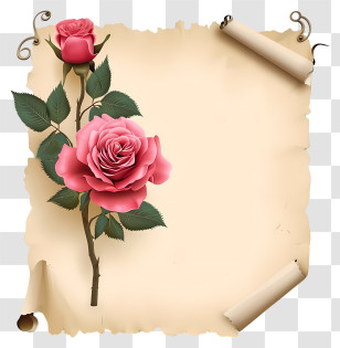 Cartoon Rose And Paper - Rose On Scroll Paper Illustrative Design Transparent PNG