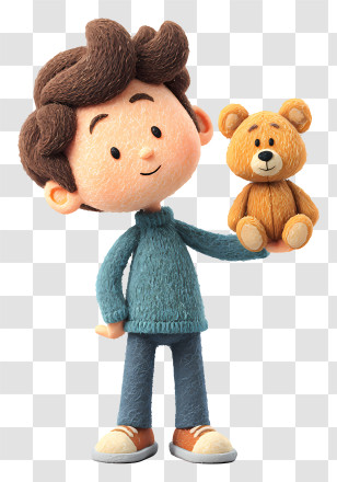 Boy Playing With Teddy - Boy With Teddy Bear In Blue Sweater Transparent PNG