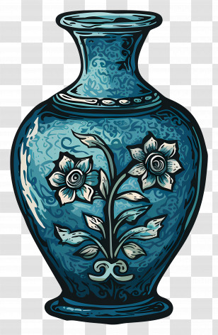 Antique Vase - Ornate Blue Vase With Floral Design Transparent PNG