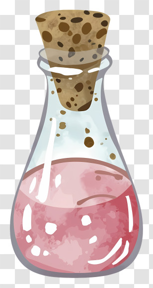 Cartoon - Glass Bottle With Cork Containing Pink Liquid Transparent PNG