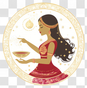 Karva Chauth - Traditional Woman With Diya Transparent PNG