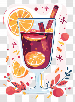 Christmas Mulled Wine - Glass Of Mulled Wine With Cinnamon And Orange Transparent PNG