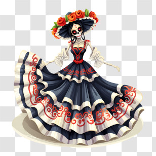 Dia De Los Muertos - Skeleton In Traditional Dress Illustration Transparent PNG