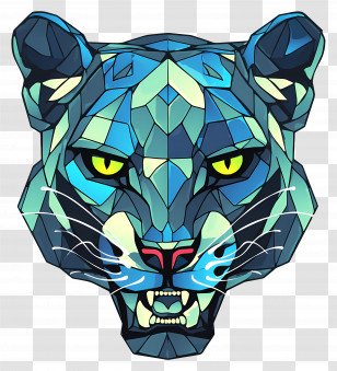 Panther Head - Geometric Blue Panther Transparent PNG