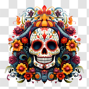 Ofrenda - Vibrant Sugar Skull For Day Of The Dead Transparent PNG