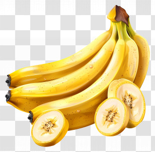 Banana - Bunch Of Ripe Bananas And Slices Transparent PNG